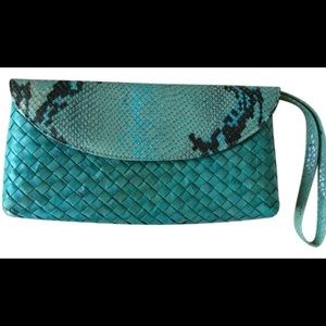 Turquoise Colored Snake Print Clutch